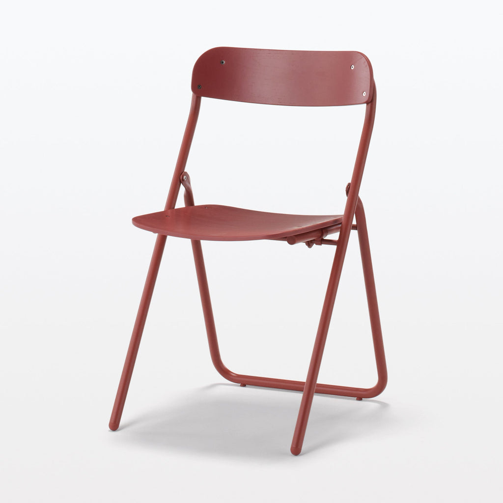 Steel Pipe Folding Chair with Wooden Seat - Burgundy