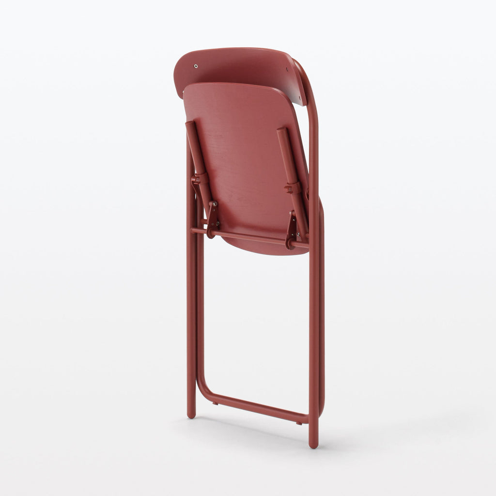 Steel Pipe Folding Chair with Wooden Seat - Burgundy