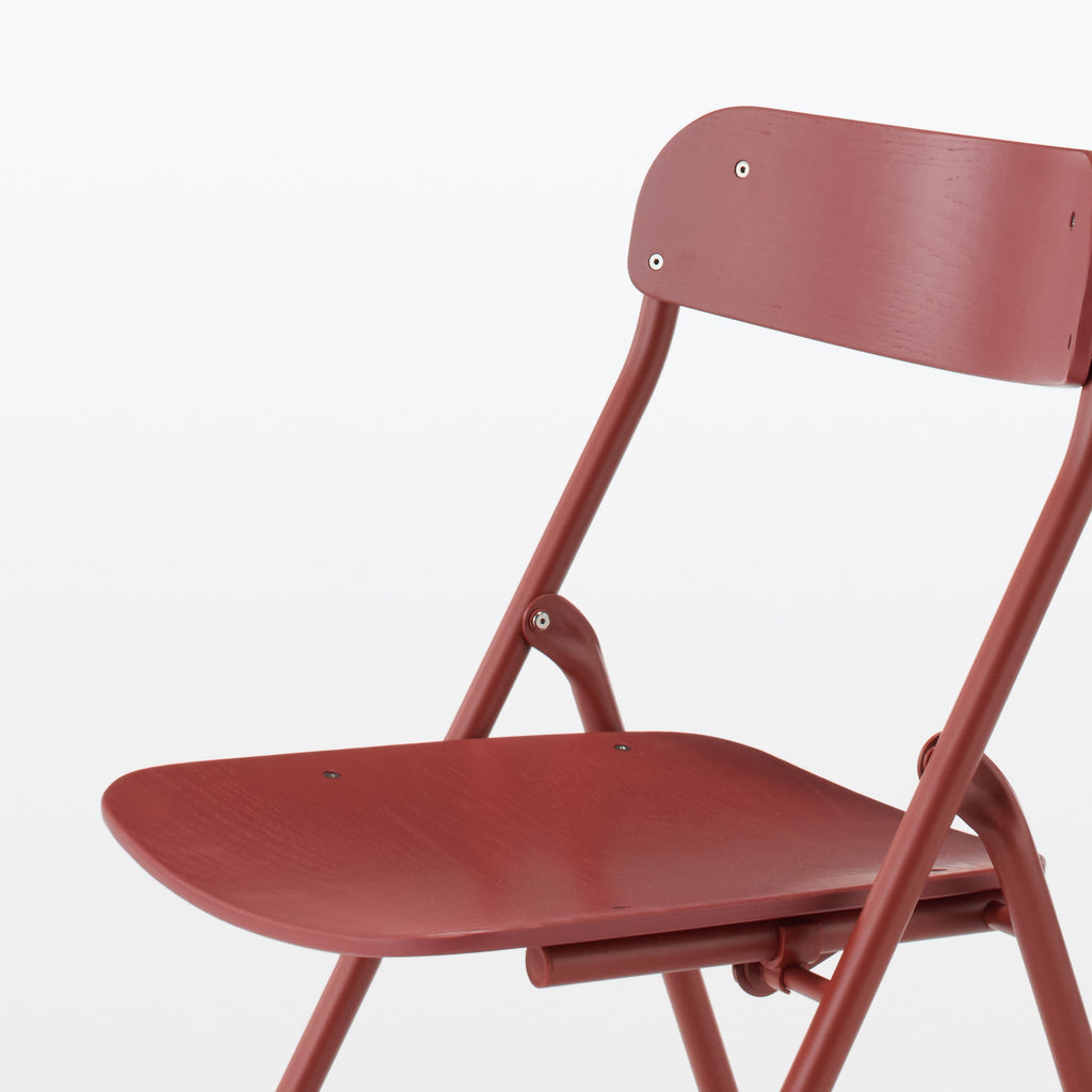 Steel Pipe Folding Chair with Wooden Seat - Burgundy