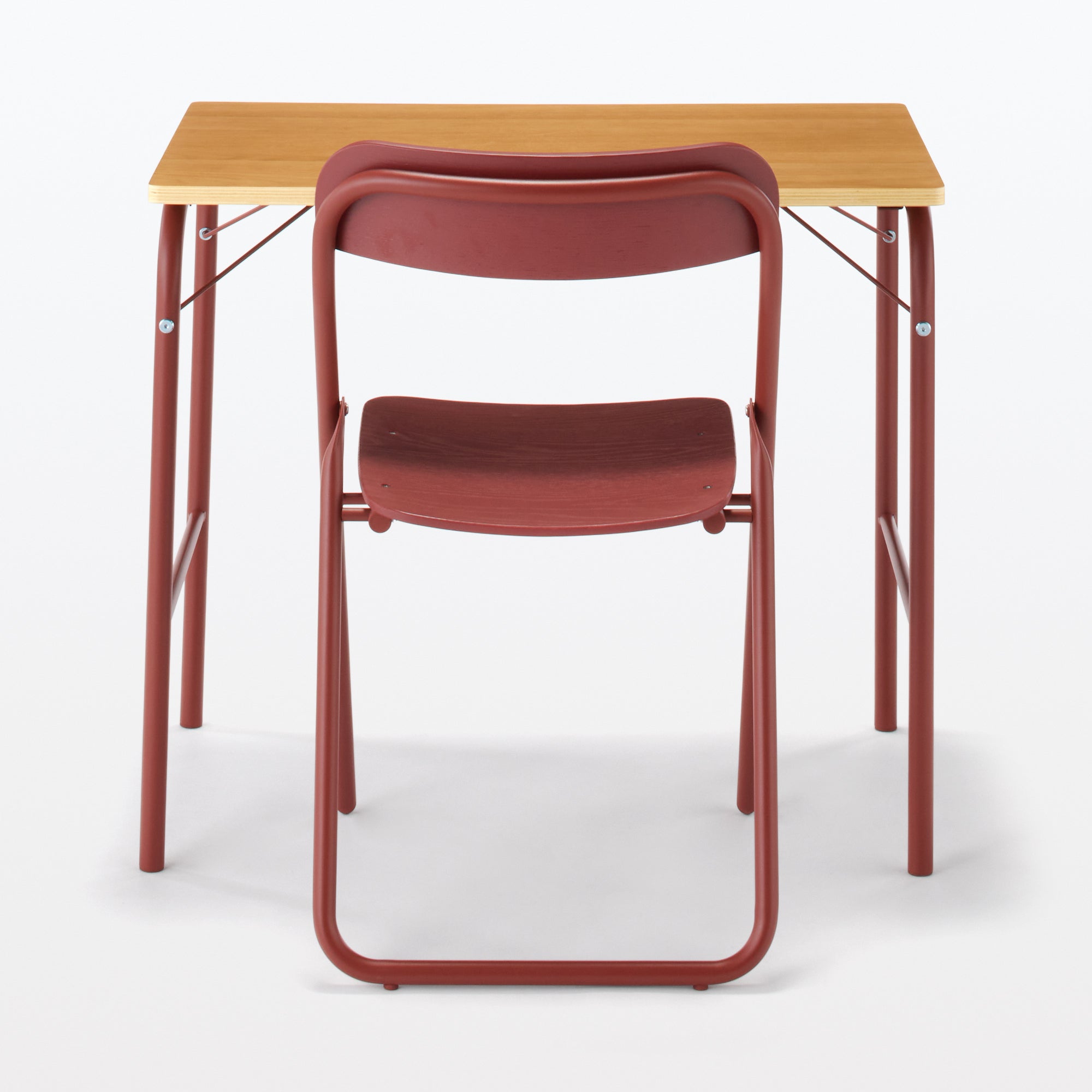 Steel Pipe Folding Chair with Wooden Seat - Burgundy