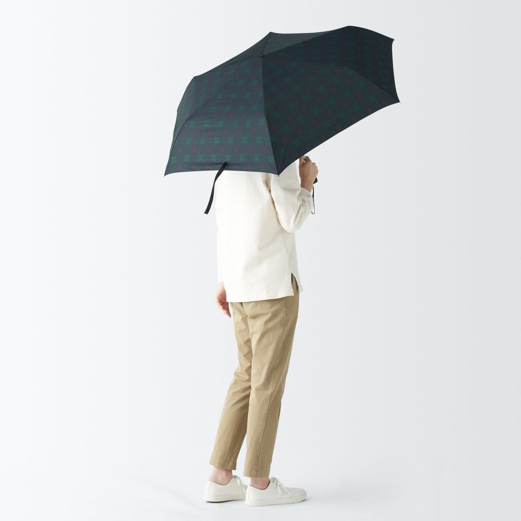 All-Weather Foldable Umbrella Dark Green Check