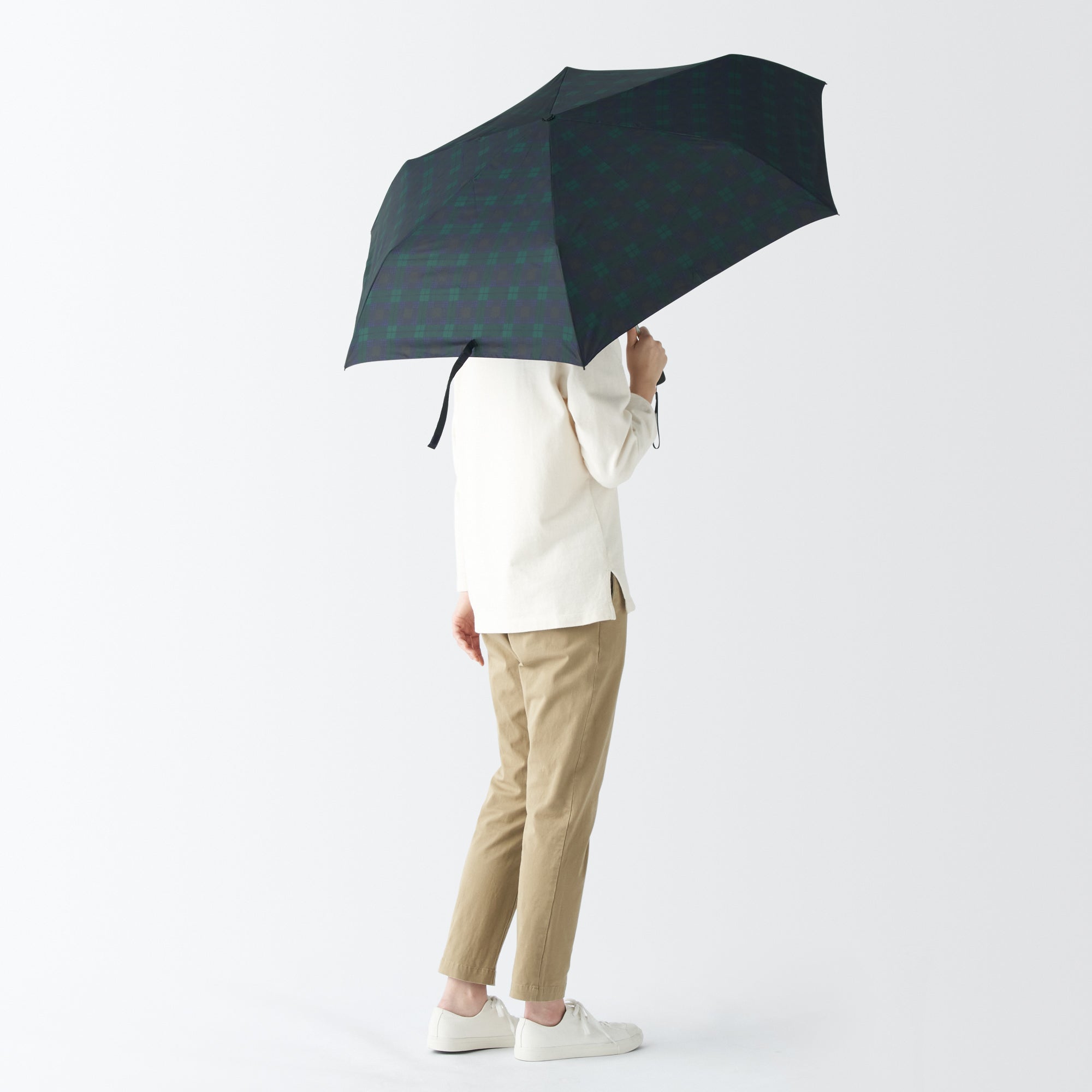 All-Weather Foldable Umbrella Dark Green Check