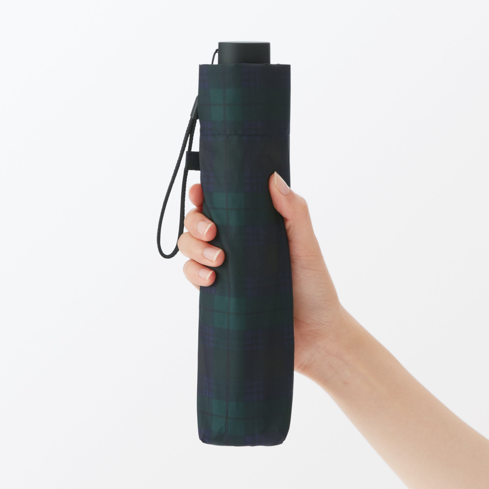 All-Weather Foldable Umbrella Dark Green Check
