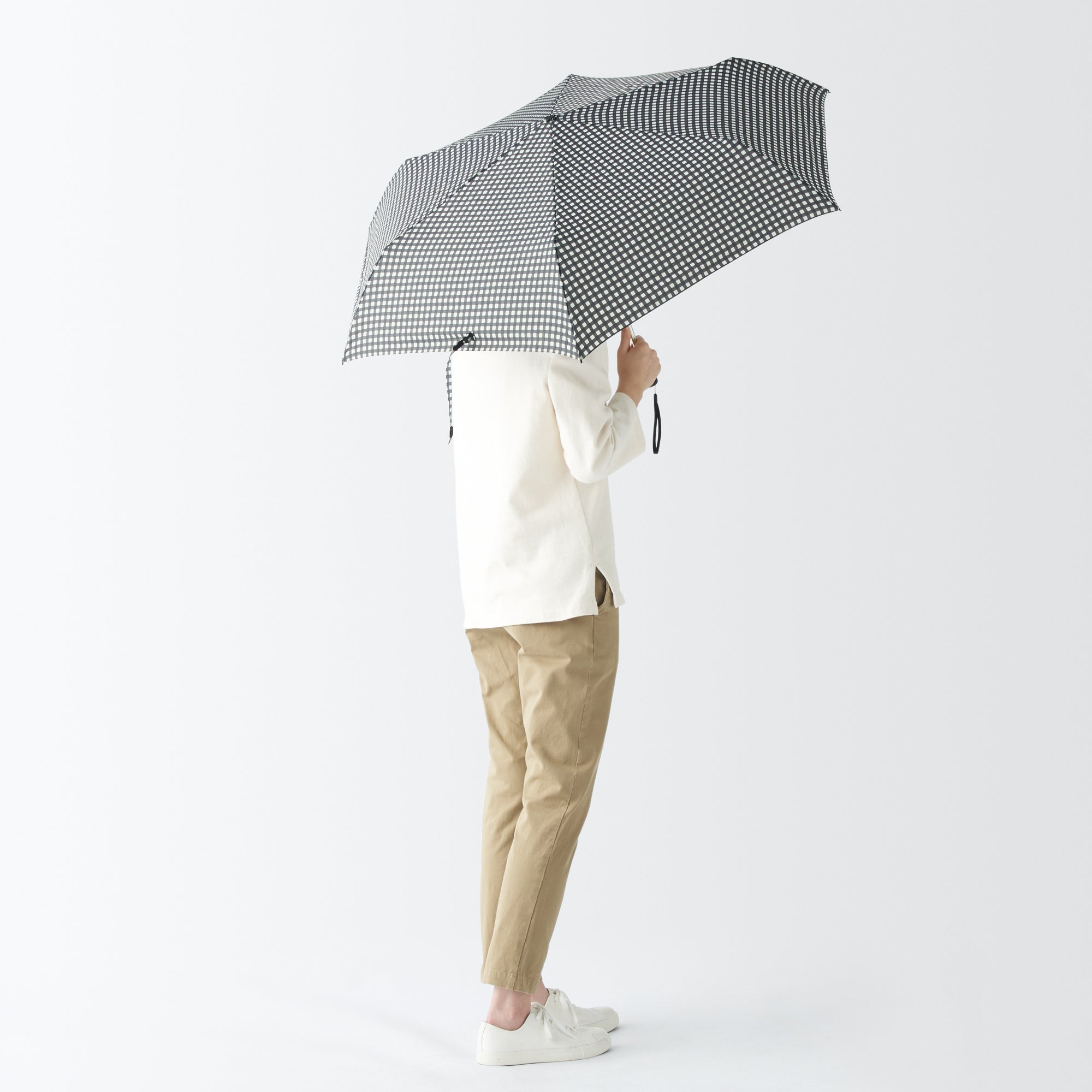 All-Weather Foldable Umbrella Black Check
