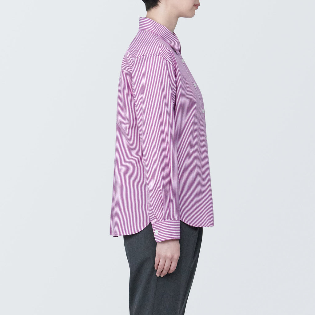 Women's Washed Broad Regular Collar Long Sleeve Striped Shirt