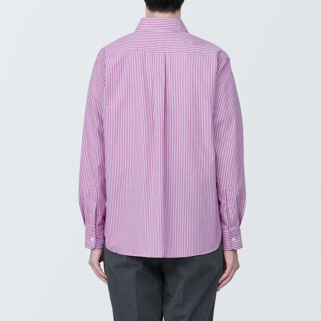 Women's Washed Broad Regular Collar Long Sleeve Striped Shirt