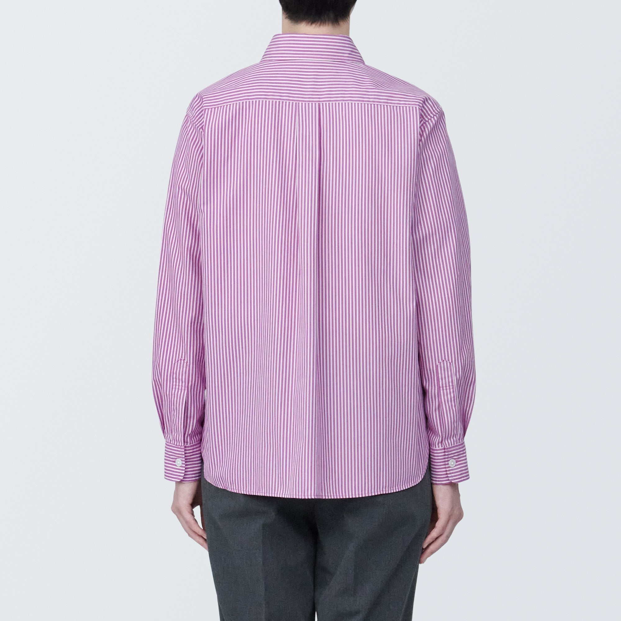 Women's Washed Broad Regular Collar Long Sleeve Striped Shirt