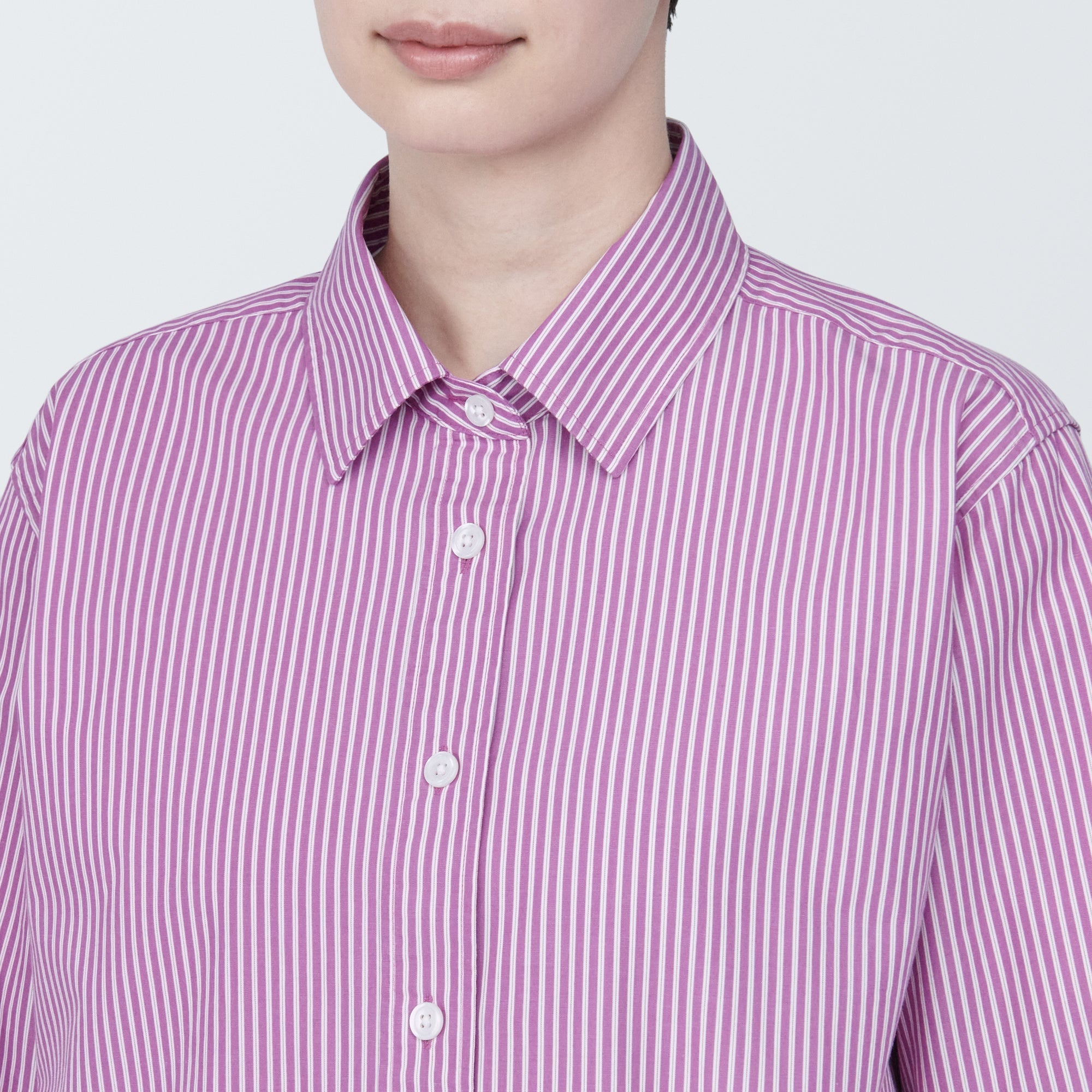 Women's Washed Broad Regular Collar Long Sleeve Striped Shirt