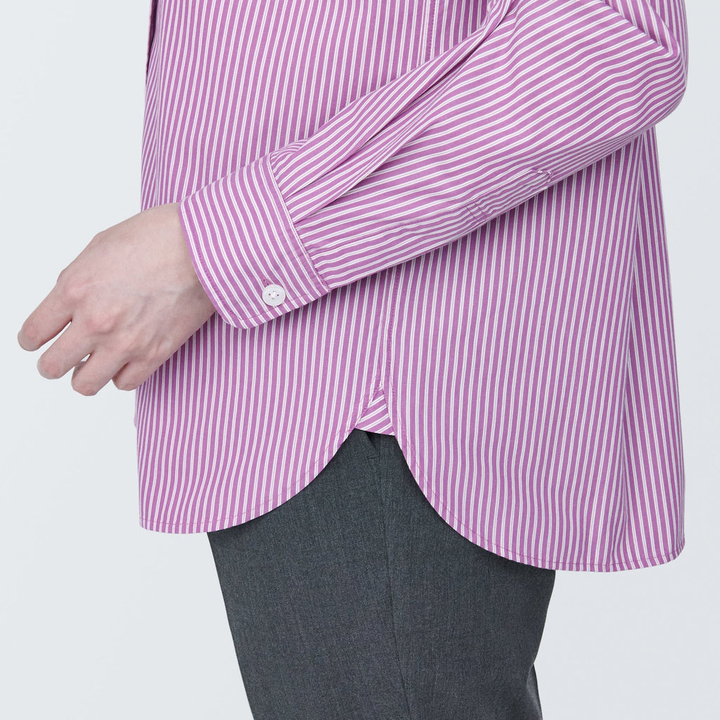 Women's Washed Broad Regular Collar Long Sleeve Striped Shirt