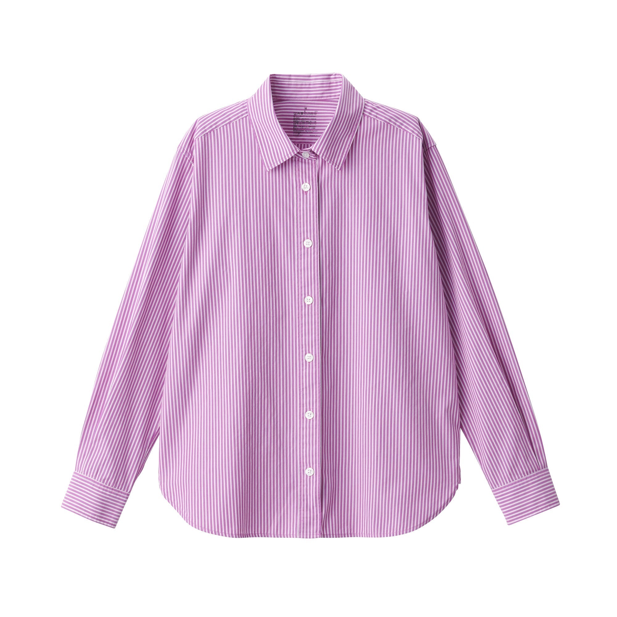 Women's Washed Broad Regular Collar Long Sleeve Striped Shirt