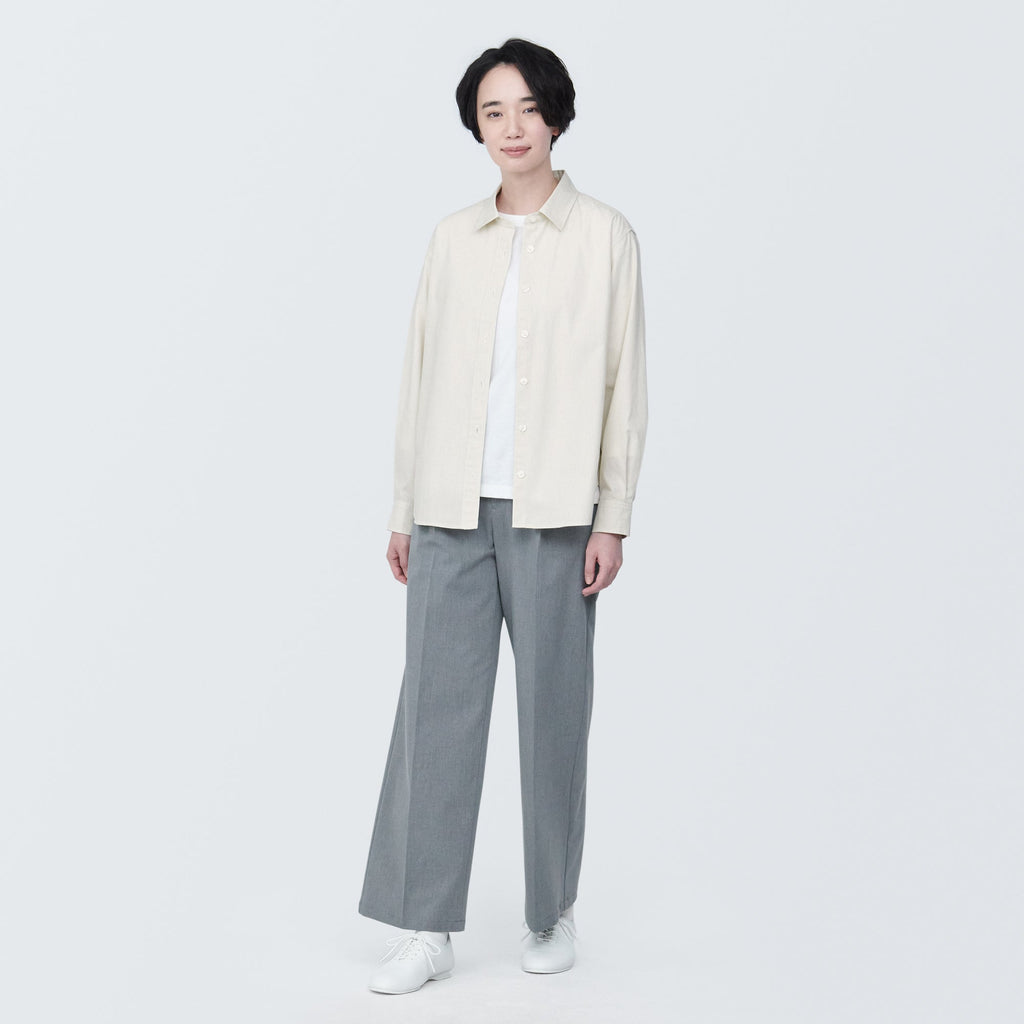 Women's Washed Broad Regular Collar Long Sleeve Striped Shirt