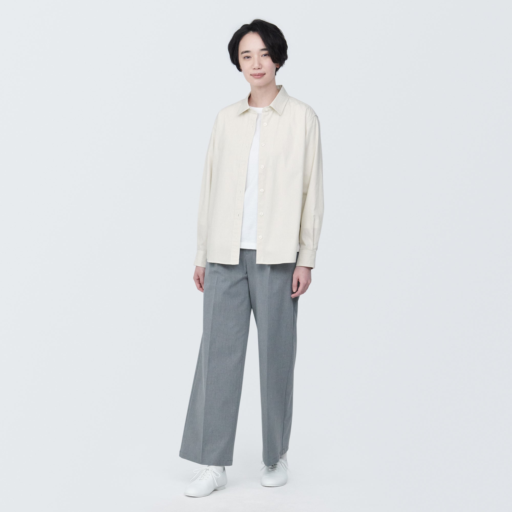 Women's Washed Broad Regular Collar Long Sleeve Striped Shirt