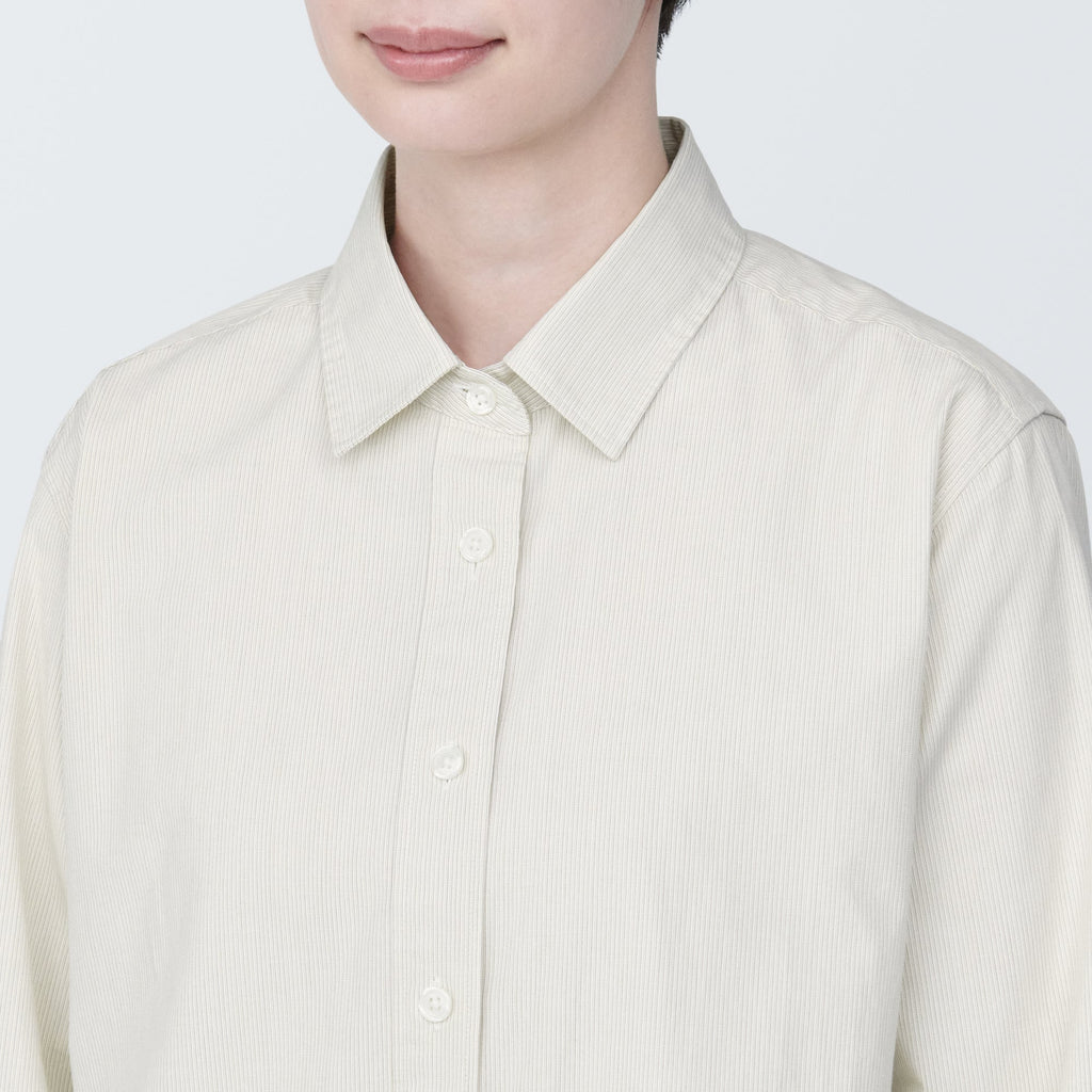 Women's Washed Broad Regular Collar Long Sleeve Striped Shirt