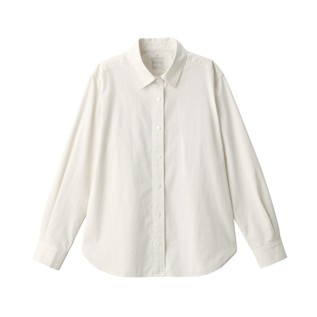 Women's Washed Broad Regular Collar Long Sleeve Striped Shirt