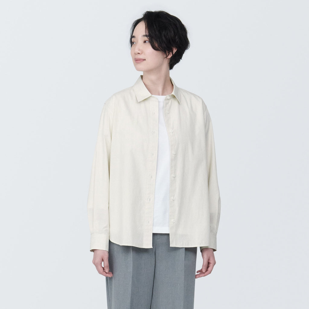 Women's Washed Broad Regular Collar Long Sleeve Striped Shirt