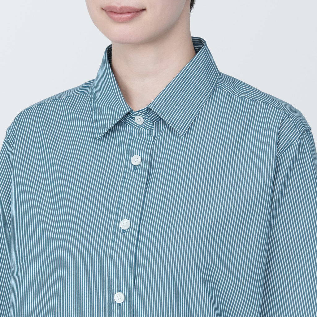 Women's Washed Broad Regular Collar Long Sleeve Striped Shirt