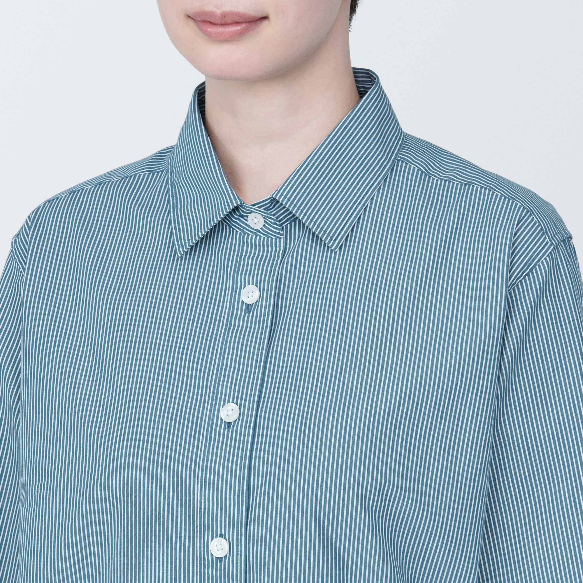 Women's Washed Broad Regular Collar Long Sleeve Striped Shirt