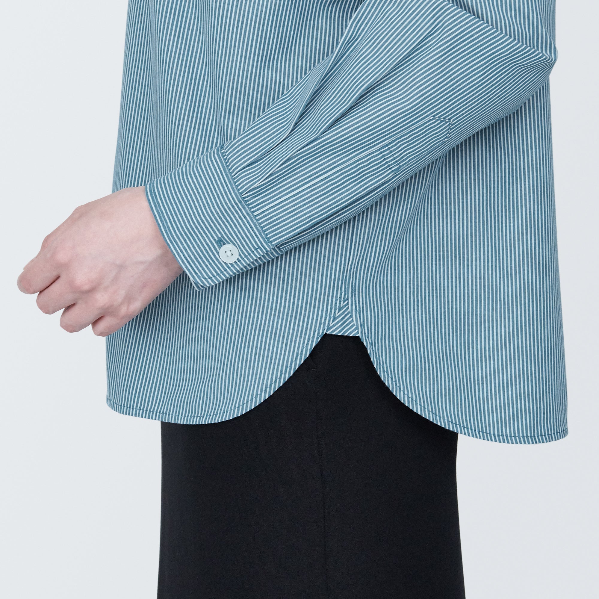 Women's Washed Broad Regular Collar Long Sleeve Striped Shirt