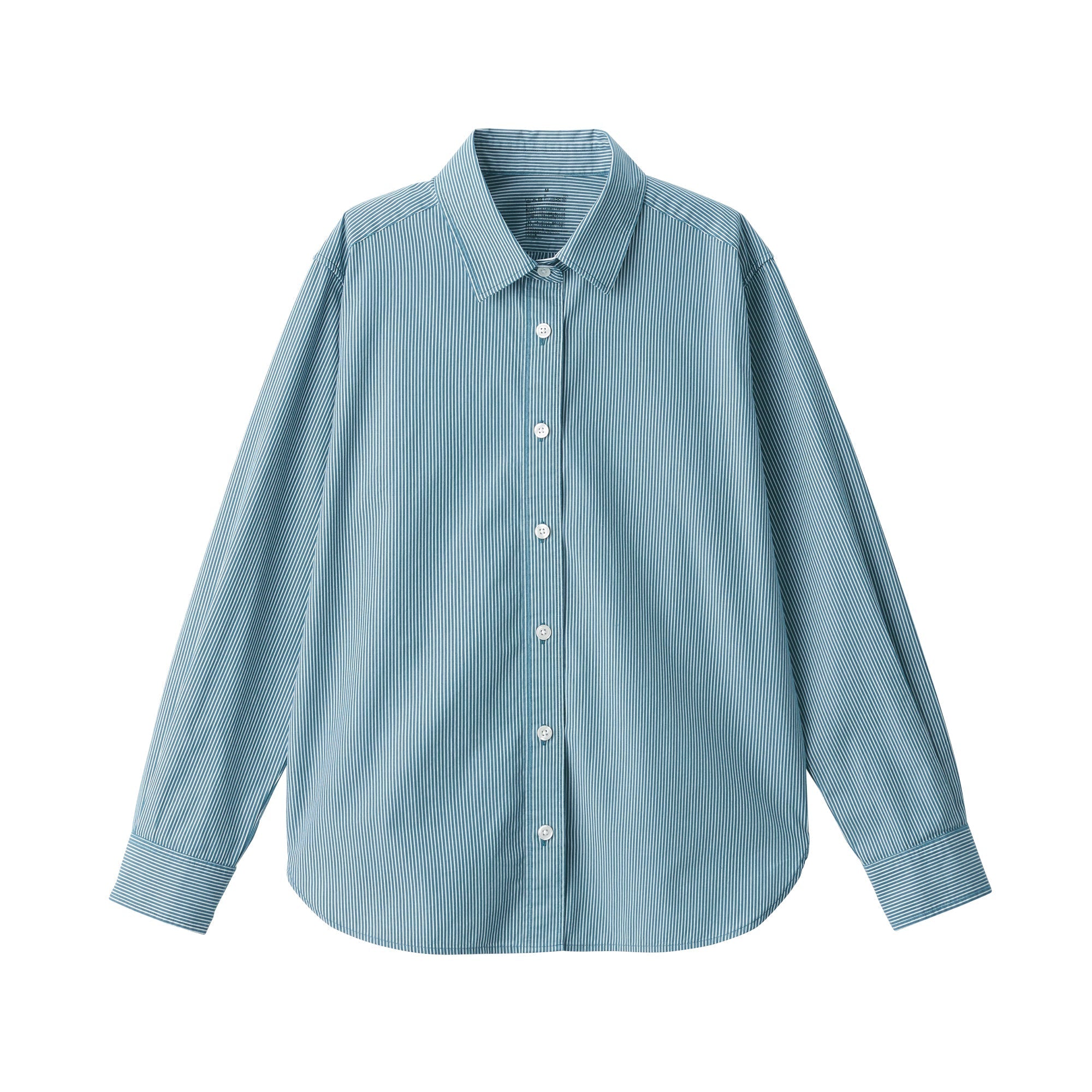 Women's Washed Broad Regular Collar Long Sleeve Striped Shirt