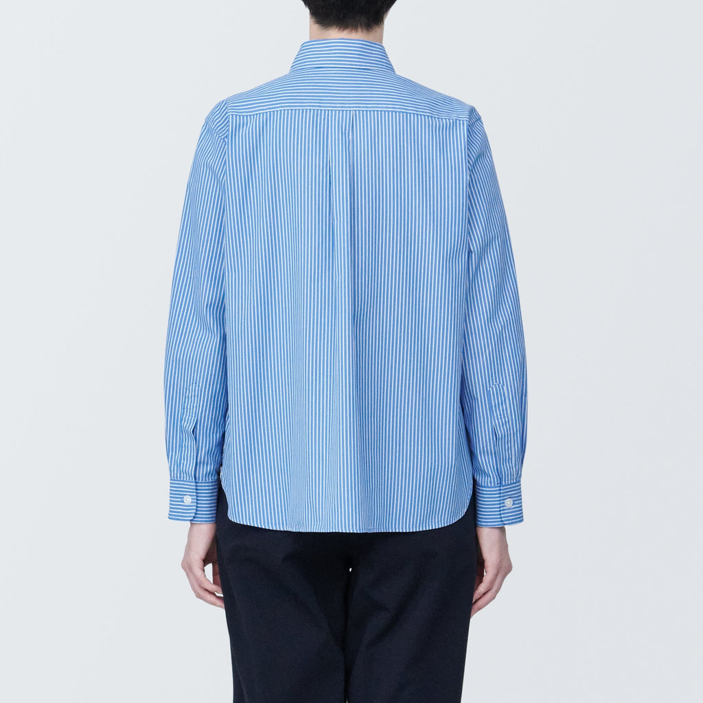 Women's Washed Broad Regular Collar Long Sleeve Striped Shirt