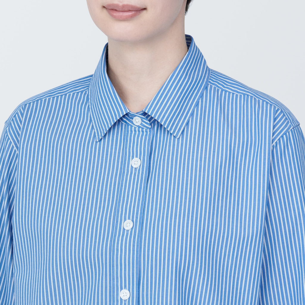 Women's Washed Broad Regular Collar Long Sleeve Striped Shirt