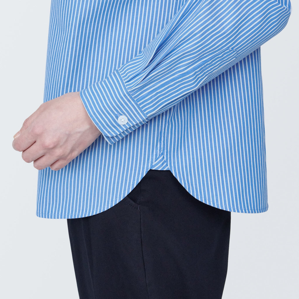 Women's Washed Broad Regular Collar Long Sleeve Striped Shirt