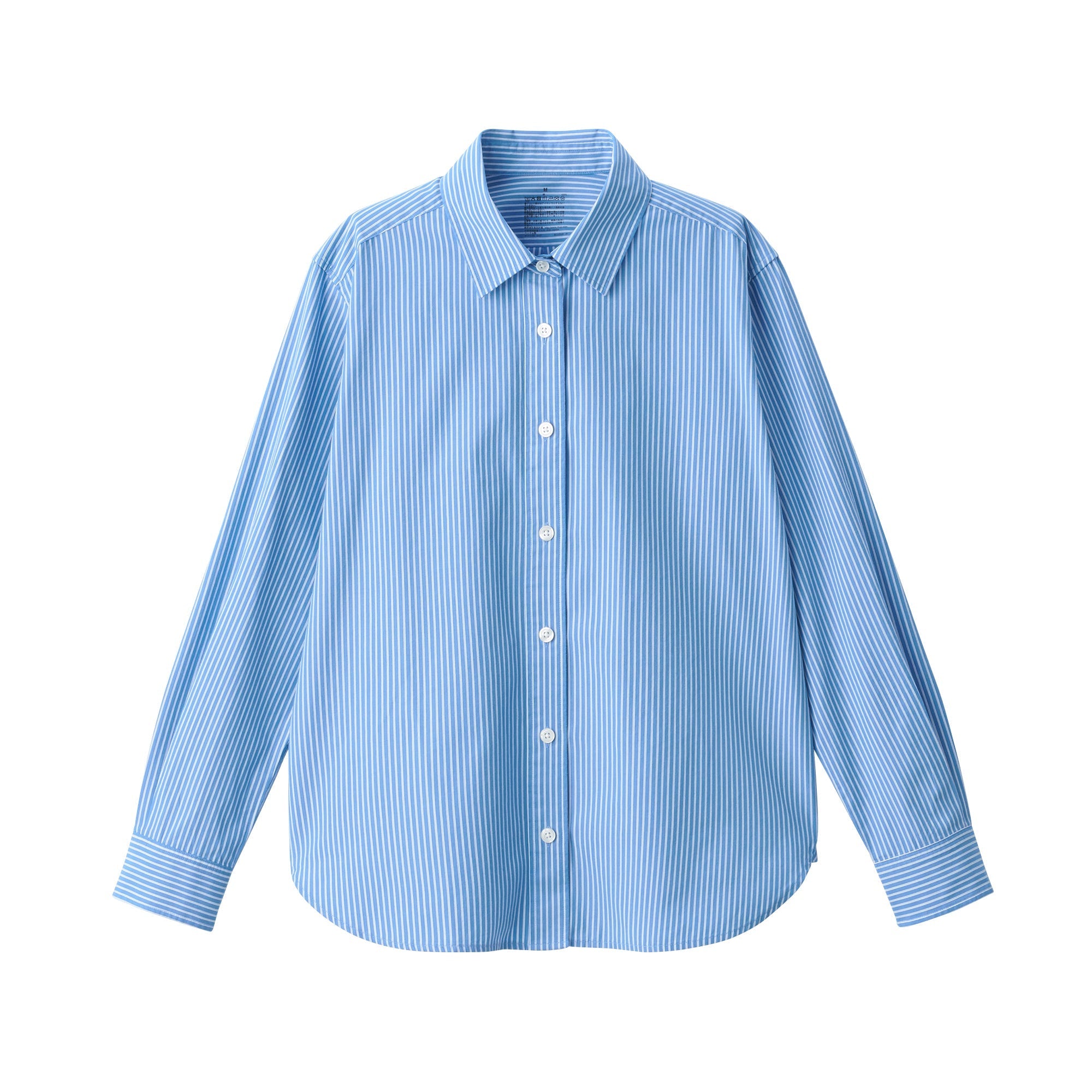 Women's Washed Broad Regular Collar Long Sleeve Striped Shirt