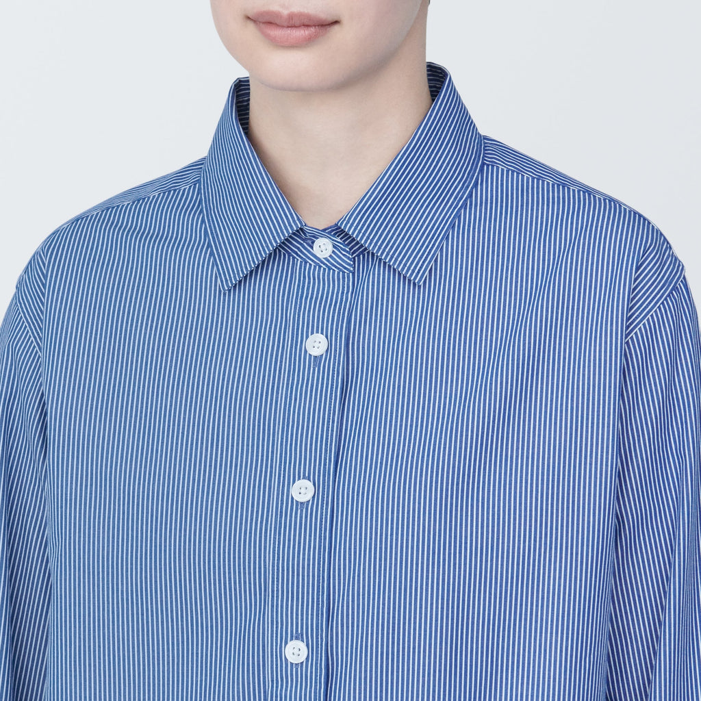 Women's Washed Broad Regular Collar Long Sleeve Striped Shirt
