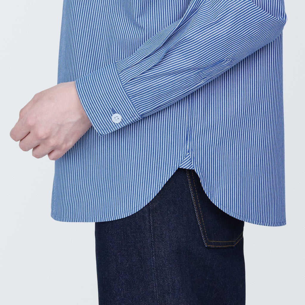 Women's Washed Broad Regular Collar Long Sleeve Striped Shirt