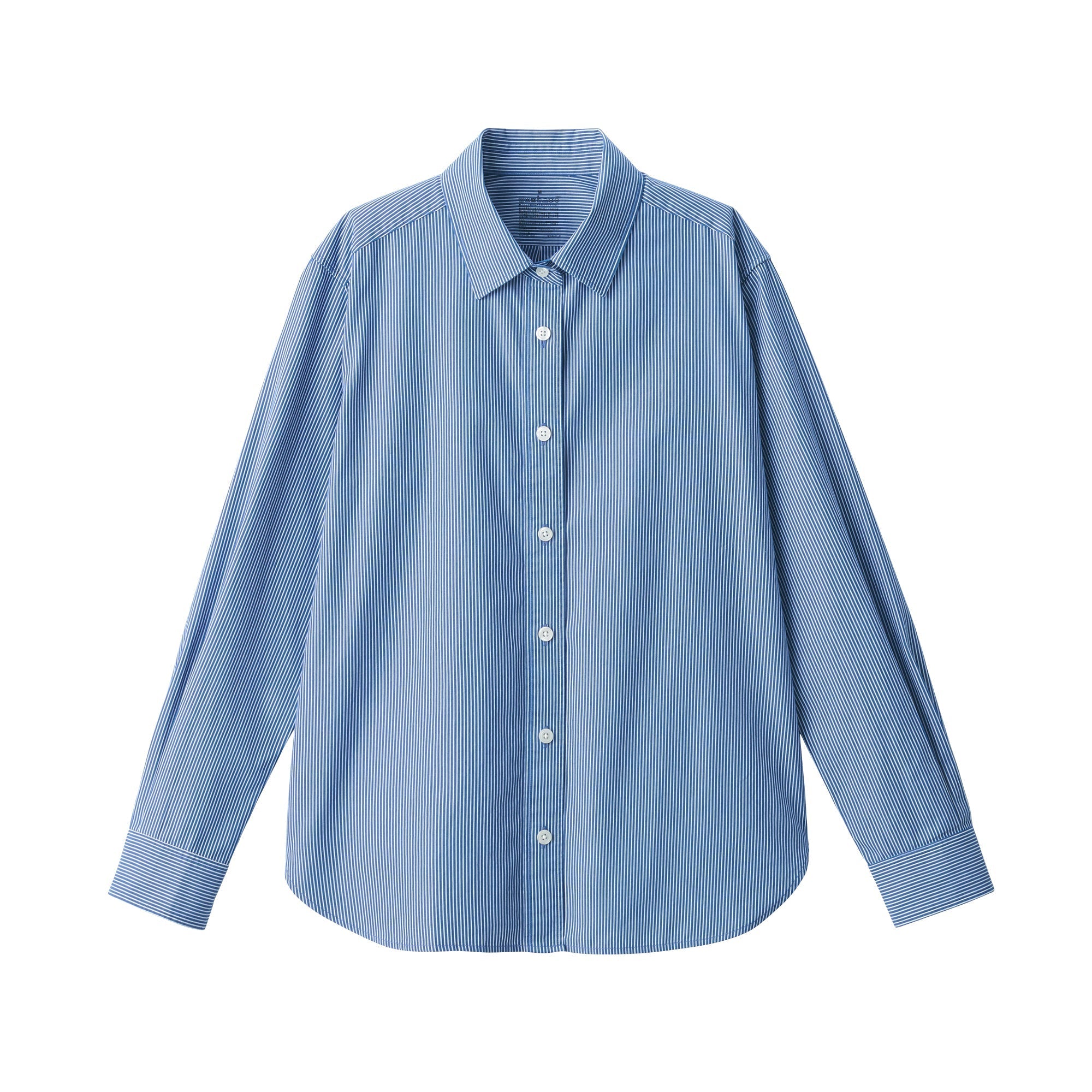 Women's Washed Broad Regular Collar Long Sleeve Striped Shirt