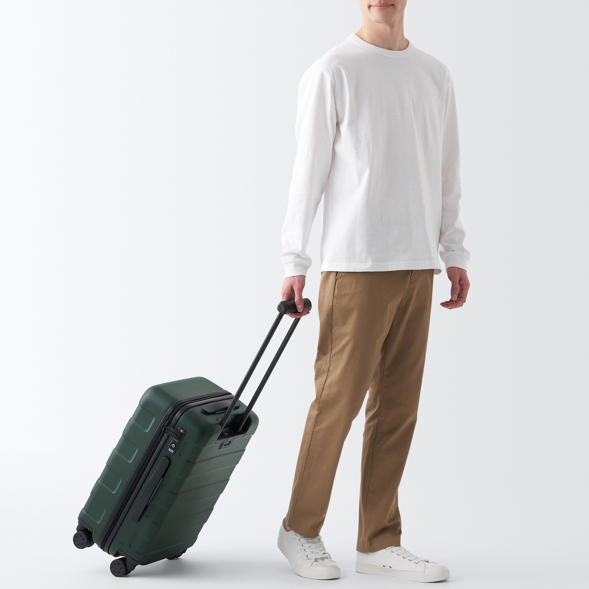 Adjustable Handle Hard Shell Suitcase 36L - Khaki Green | Carry-On