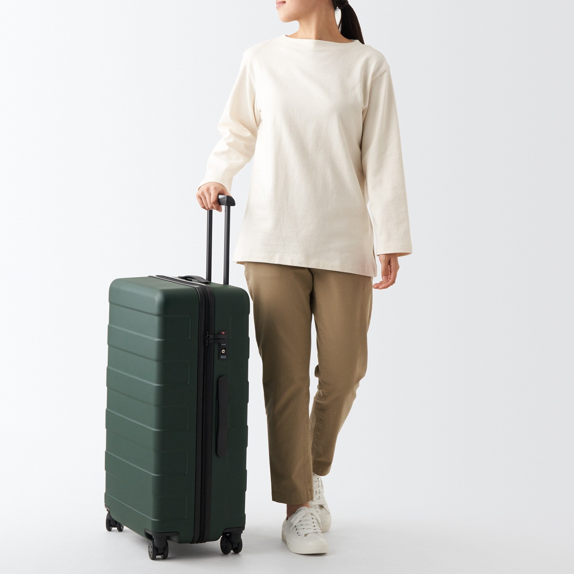Adjustable Handle Hard Shell Suitcase 75L - Khaki Green | Check-In