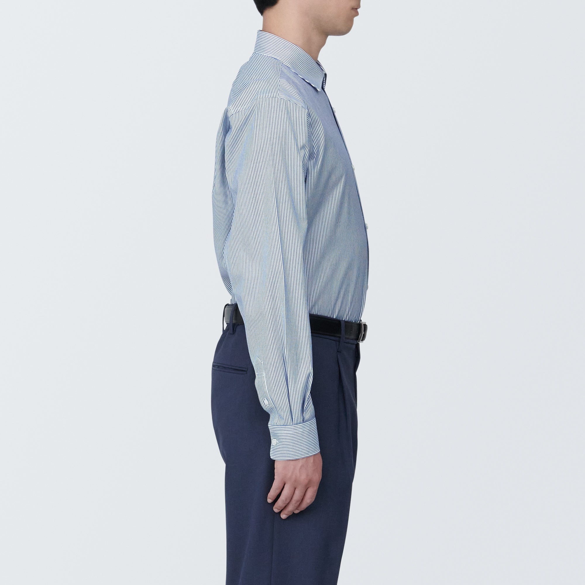 Men's Non-Iron Semi Wide Collar Striped Shirt