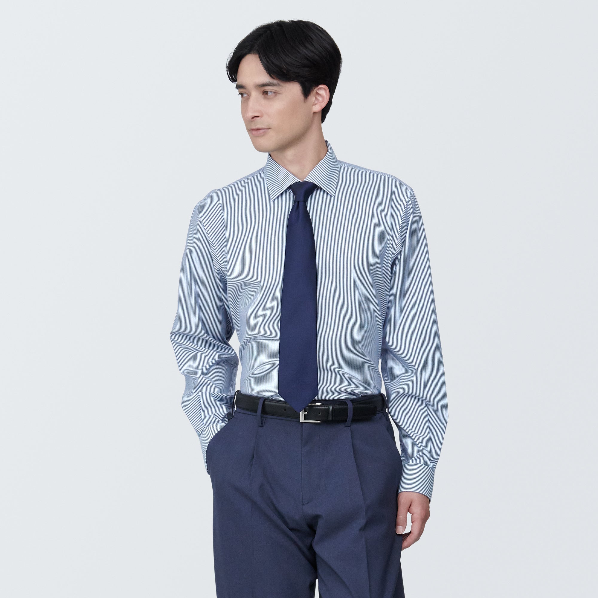 Men's Non-Iron Semi Wide Collar Striped Shirt