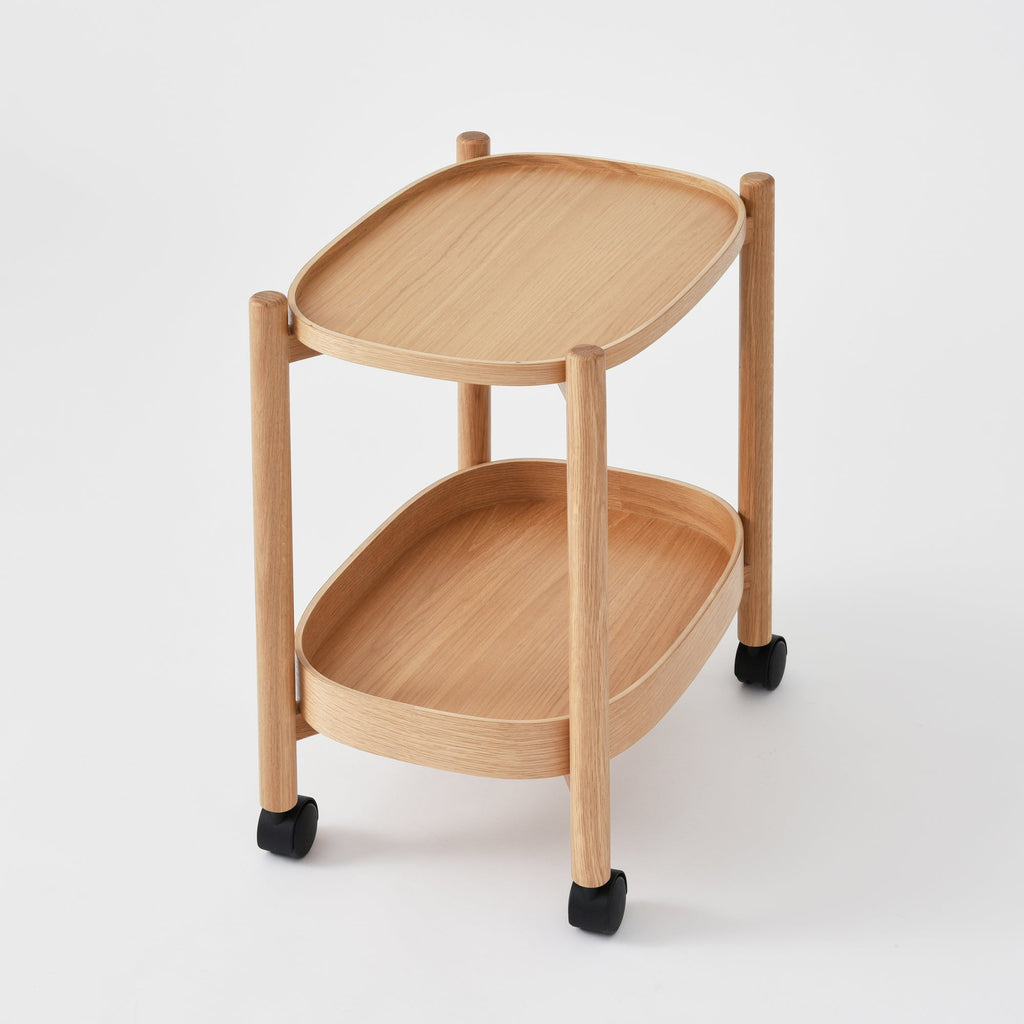 Oak Wheeled Cart Side Table