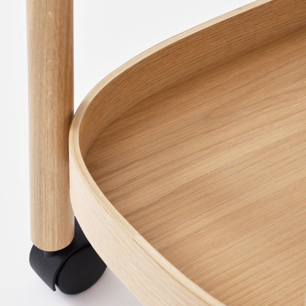 Oak Wheeled Cart Side Table