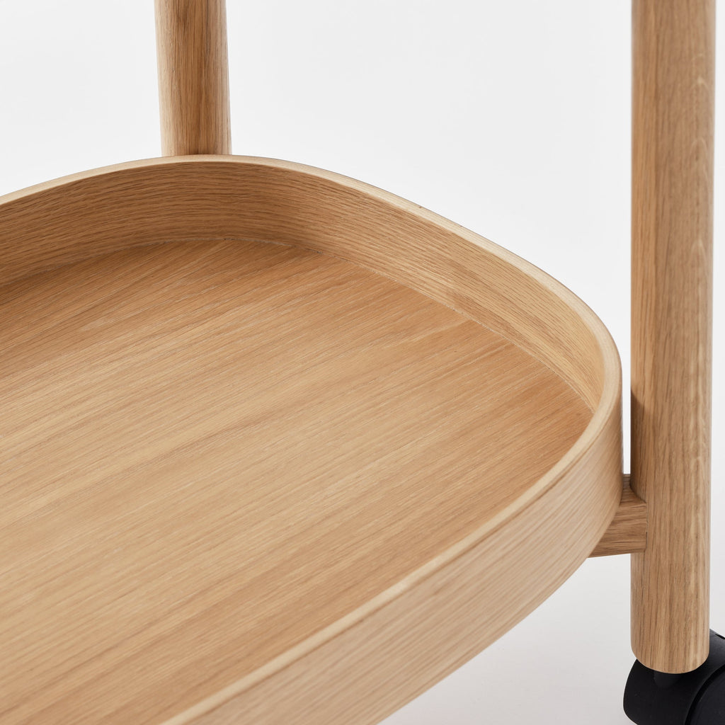 Oak Wheeled Cart Side Table