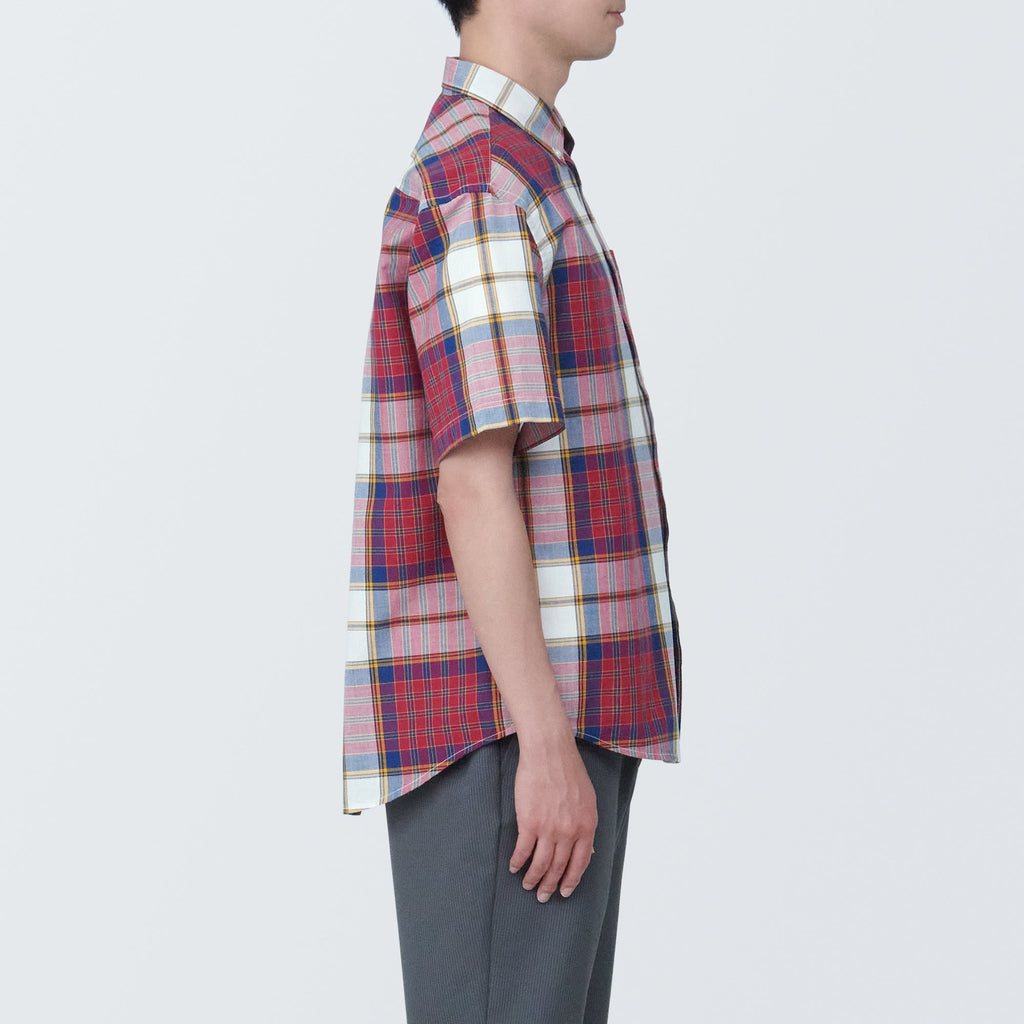 Men's Madras Check Button Down Short Sleeve Shirt