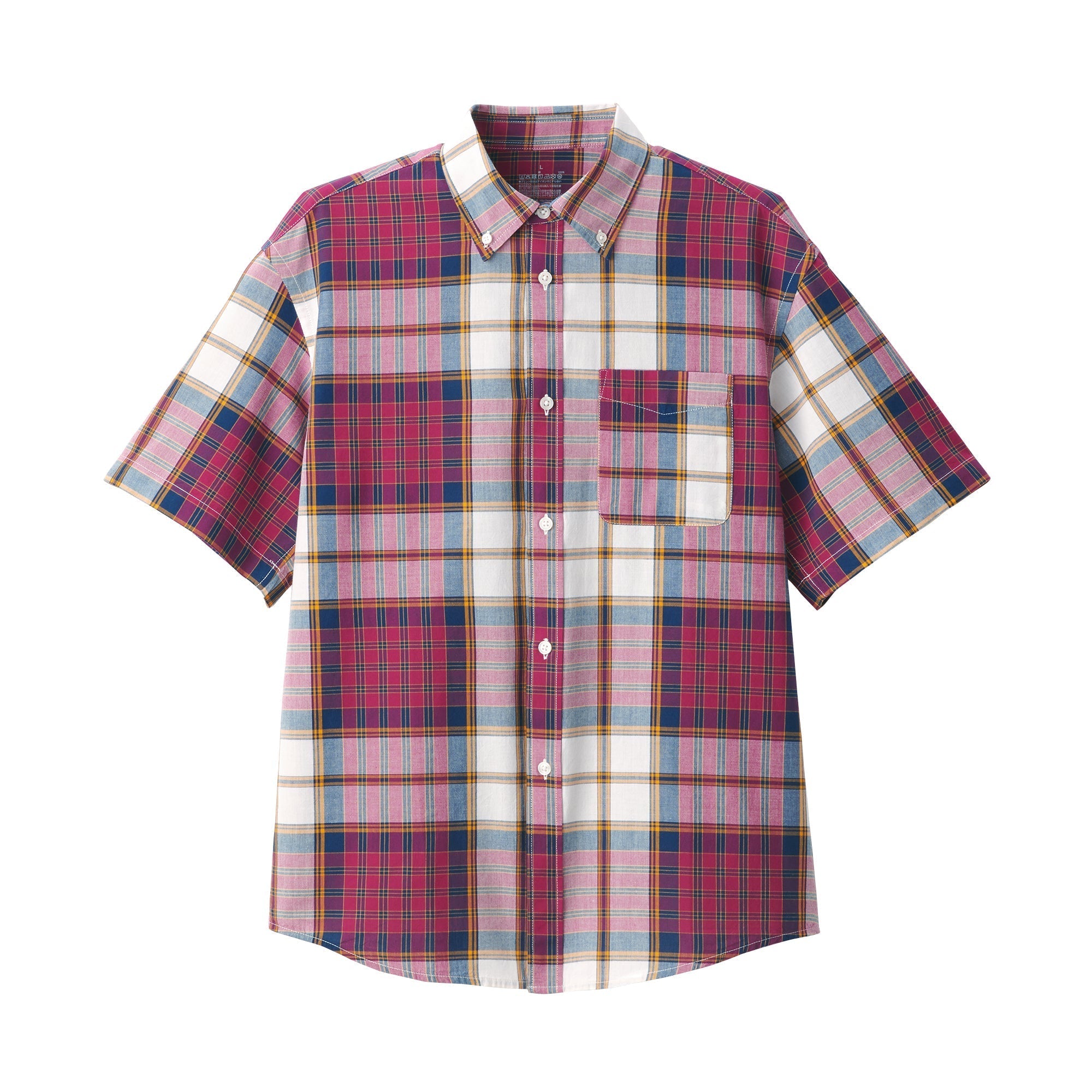Men's Madras Check Button Down Short Sleeve Shirt
