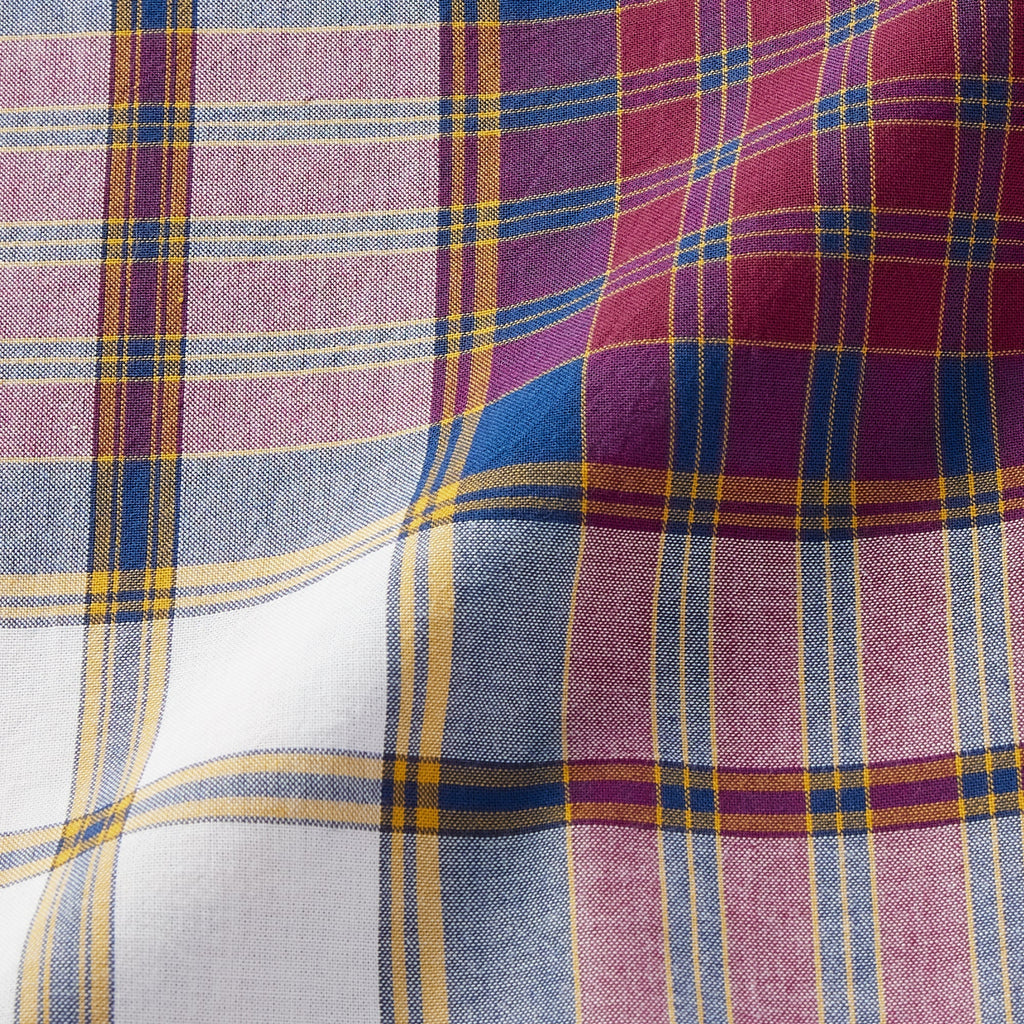 Men's Madras Check Button Down Short Sleeve Shirt