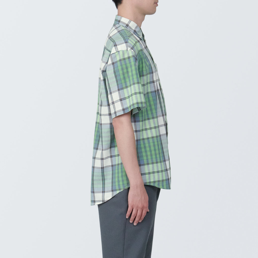 Men's Madras Check Button Down Short Sleeve Shirt