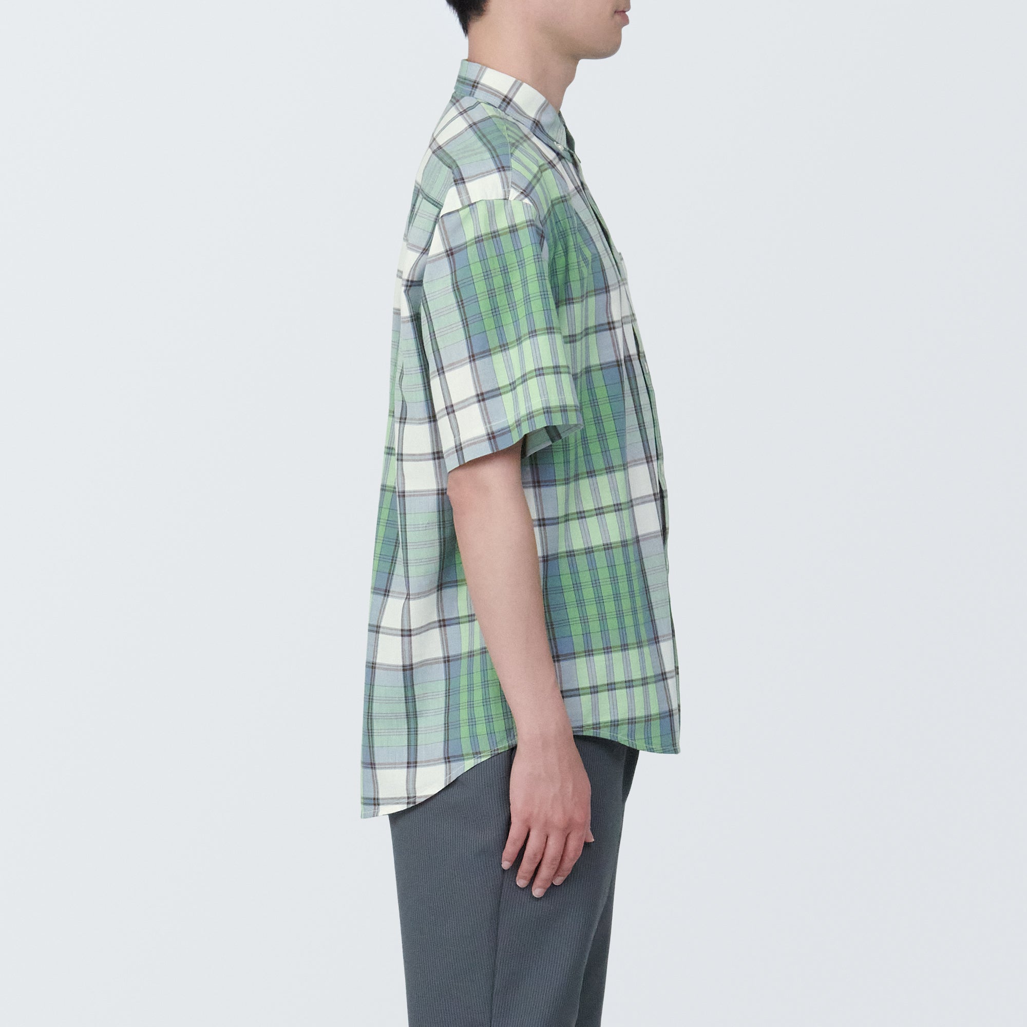 Men's Madras Check Button Down Short Sleeve Shirt