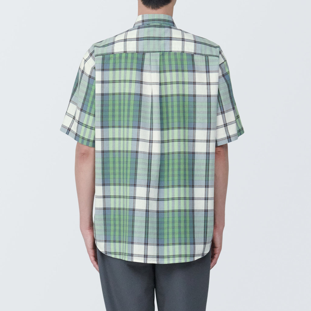 Men's Madras Check Button Down Short Sleeve Shirt