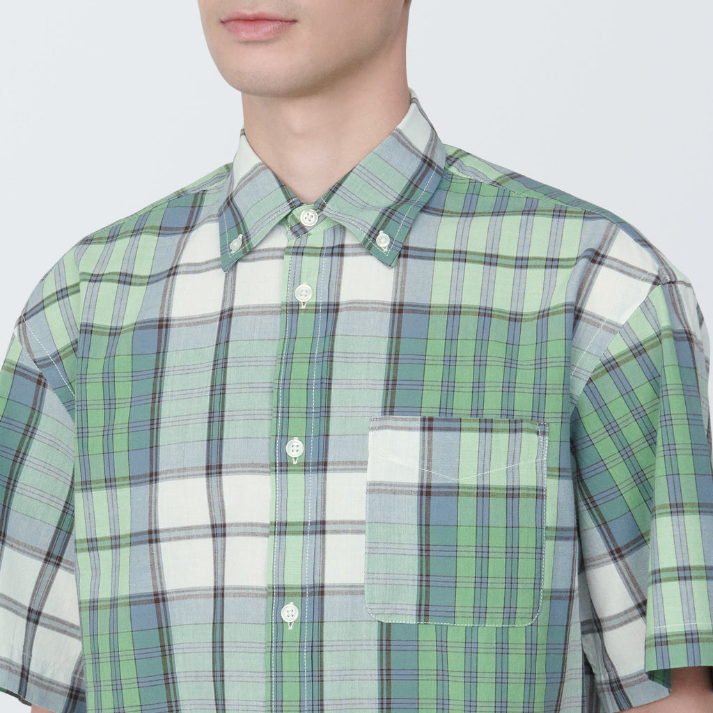 Men's Madras Check Button Down Short Sleeve Shirt