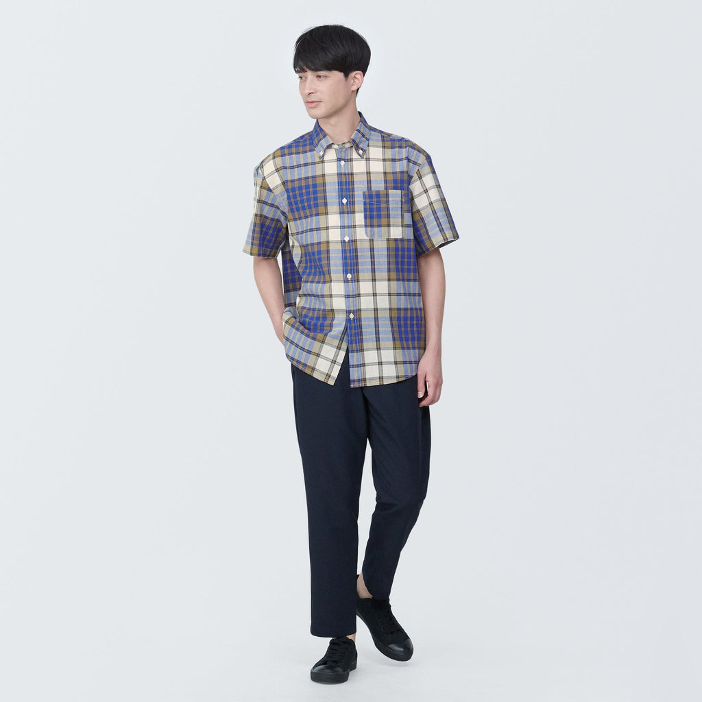 Men's Madras Check Button Down Short Sleeve Shirt