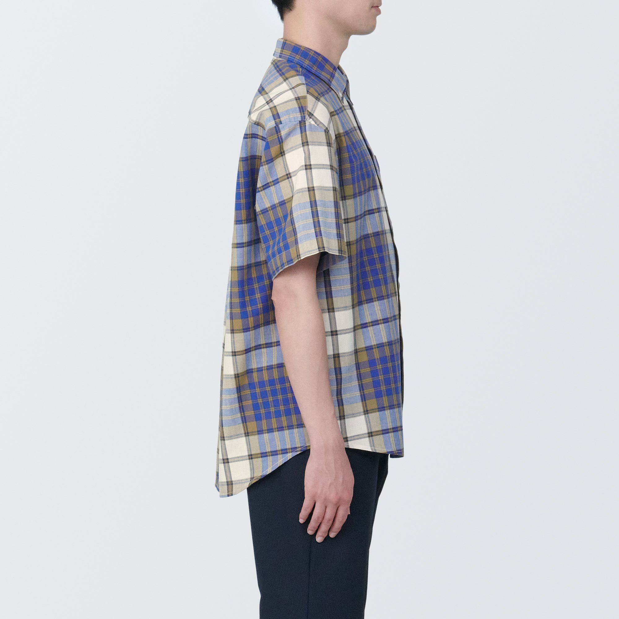 Men's Madras Check Button Down Short Sleeve Shirt