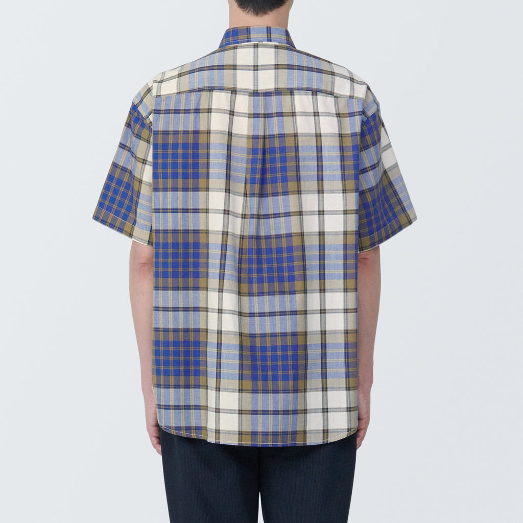 Men's Madras Check Button Down Short Sleeve Shirt