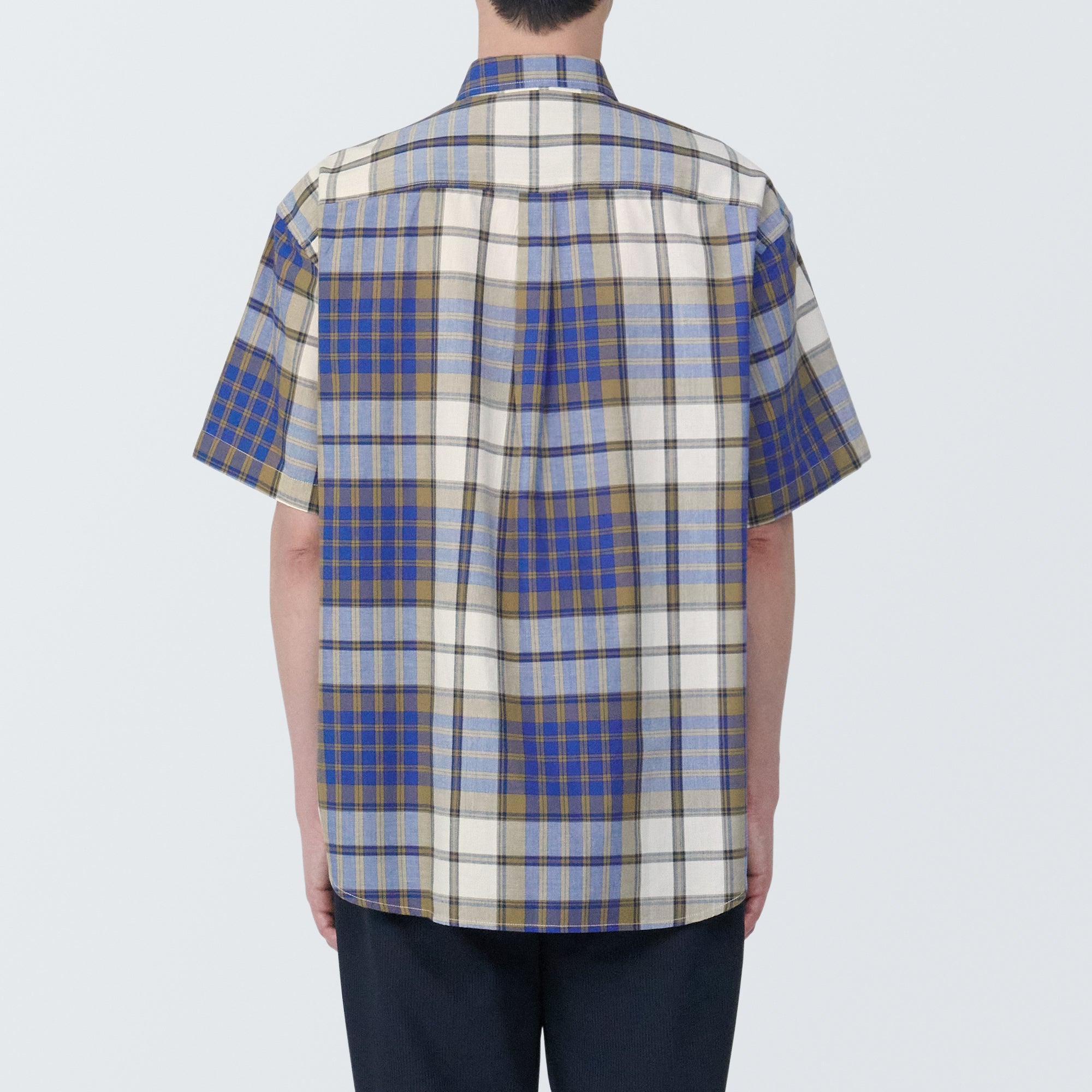 Men's Madras Check Button Down Short Sleeve Shirt