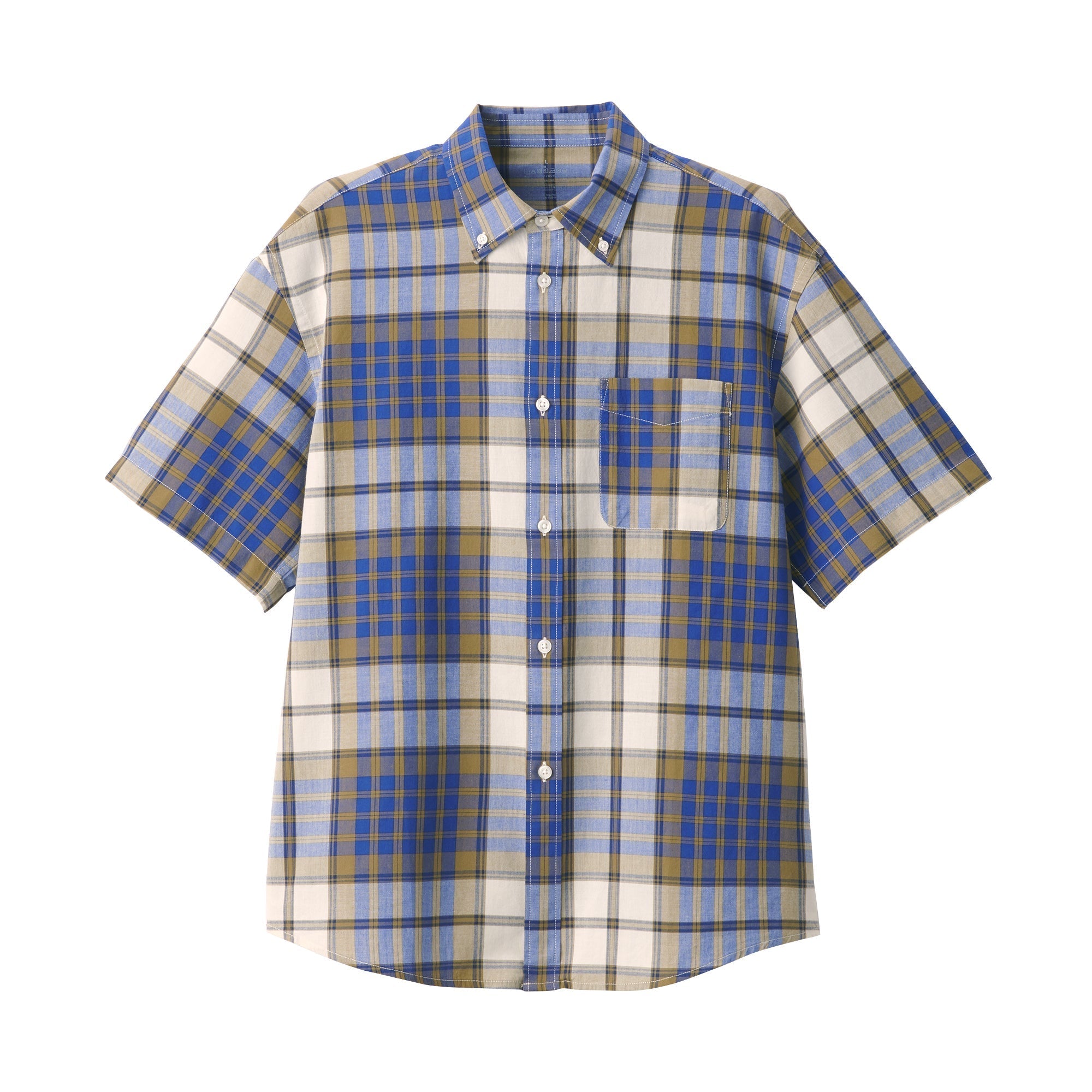Men's Madras Check Button Down Short Sleeve Shirt