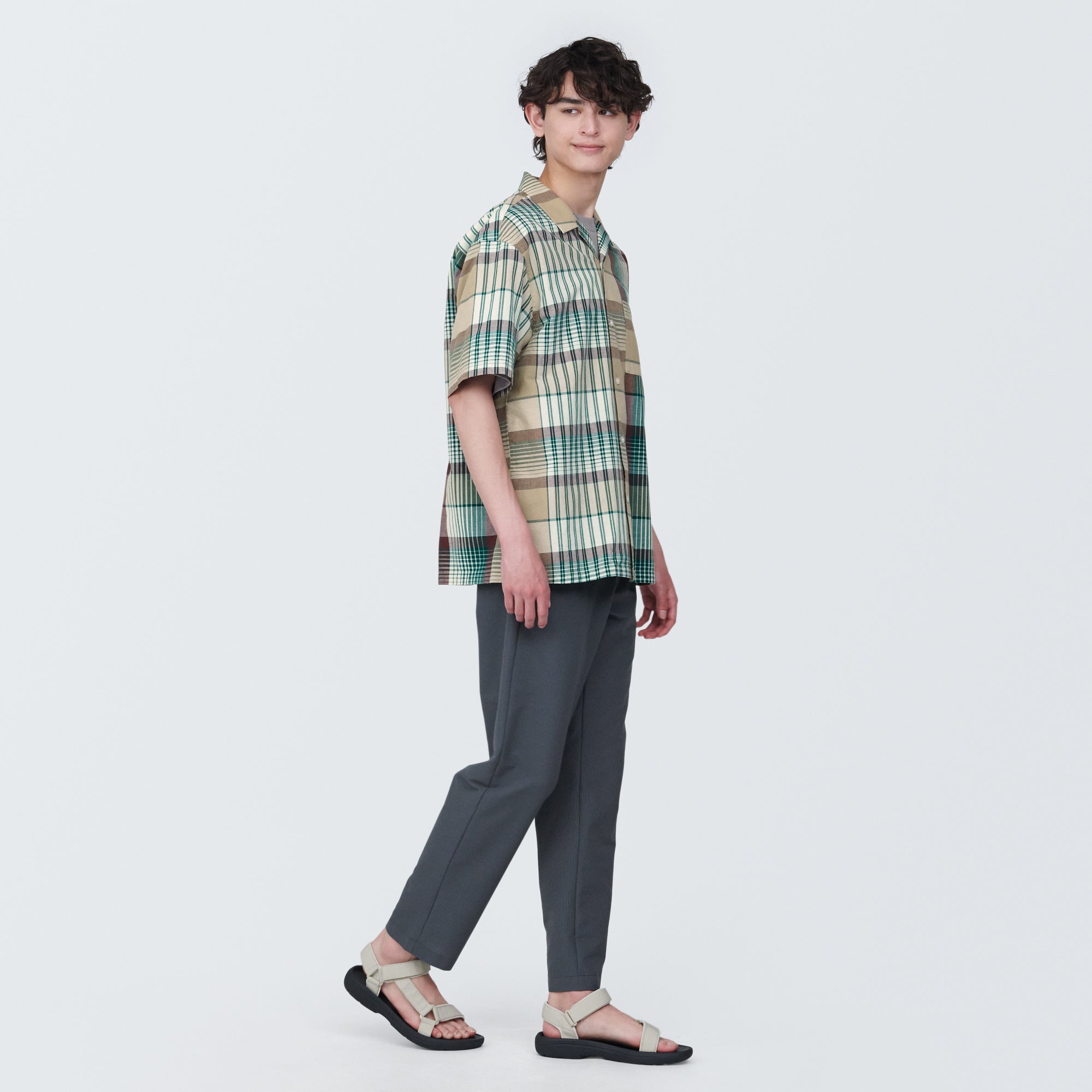 Men's Madras Check Open Collar Short Sleeve Shirt